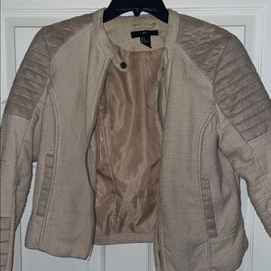 H&M Tan Bomber Jacket with Ribbed Collar and Elastic Cuffs